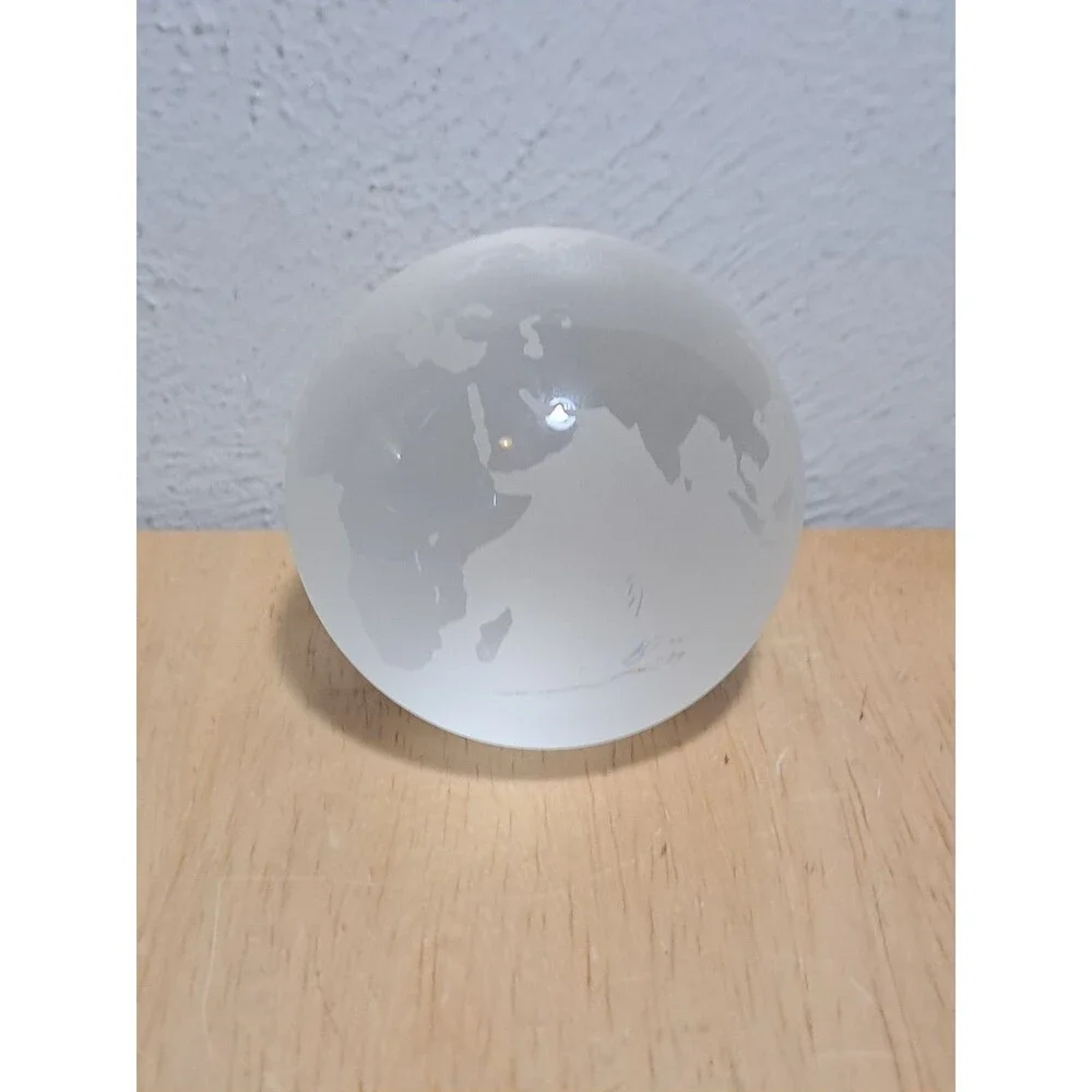 Tiffany & Co. Globe Etched Glass Crystal Paperweight Made in Austria